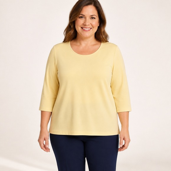Susan Graver Tops - Susan Graver Style Women's Large Butter Yellow Liquid Knit 3/4 Sleeve Top